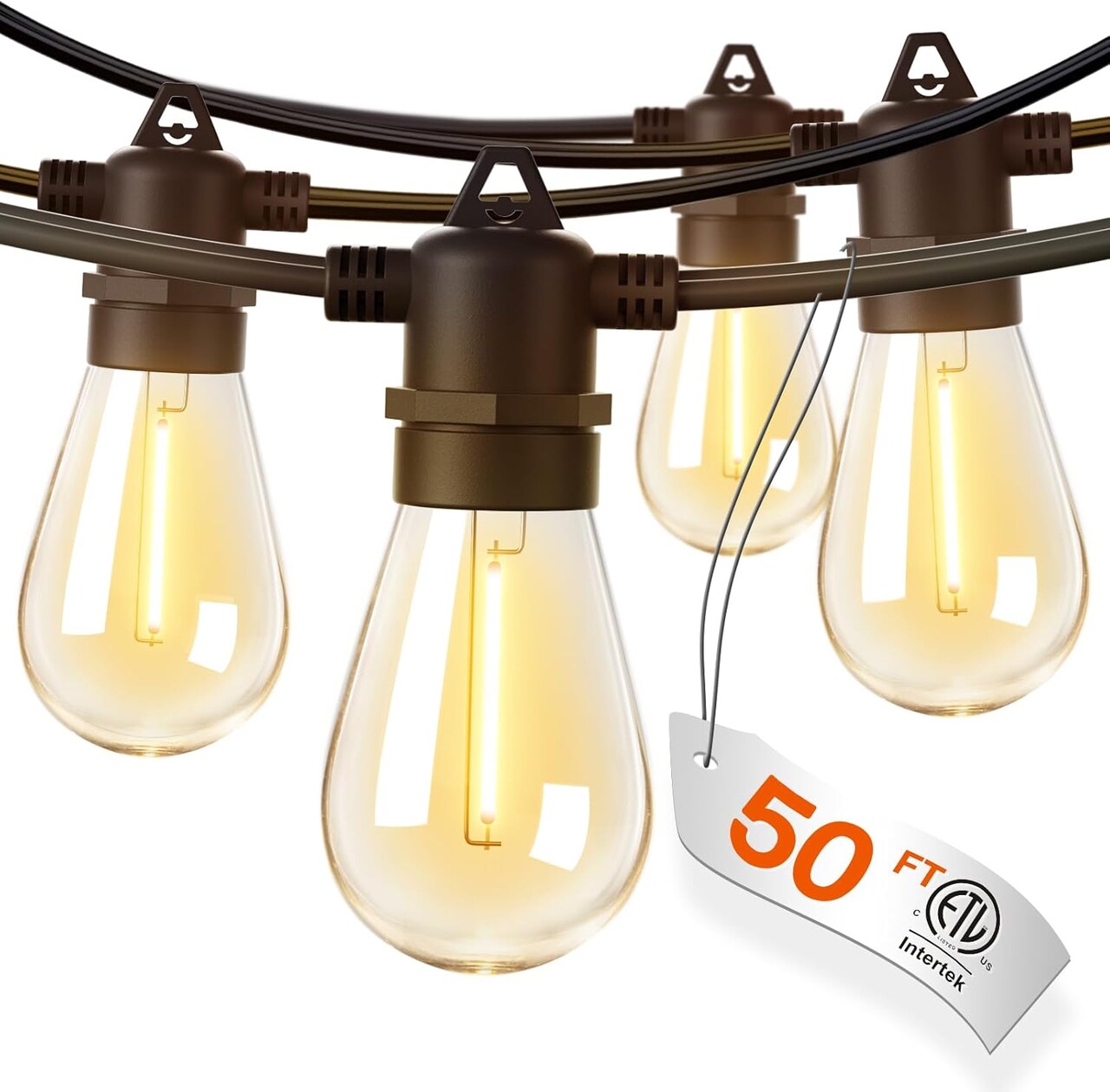 50FT LED Outdoor String Lights with Edison Shatterproof Bulbs (Black)